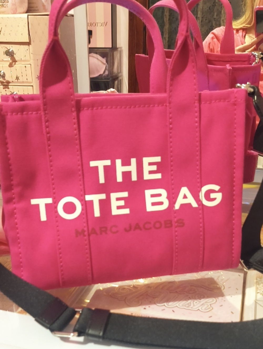 Marc Jacobs Small Canvas Tote in Fushia with Black Strap